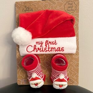 Baby’s First Christmas Santa Hat and Socks Set.  Brand new!